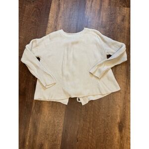 Lucky Brand Sweater Womans Med Cream Breen Pullover Cotton Lace Up Back Crop‎